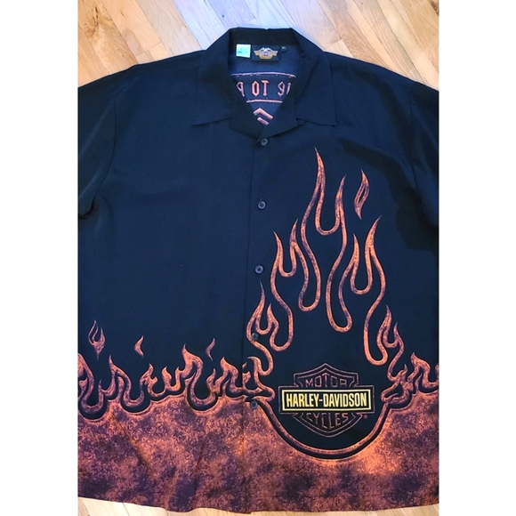 New Vintage 90s Harley Davidson Flame Live To Ride Ride To Live Shirt Black XL - Picture 2 of 10